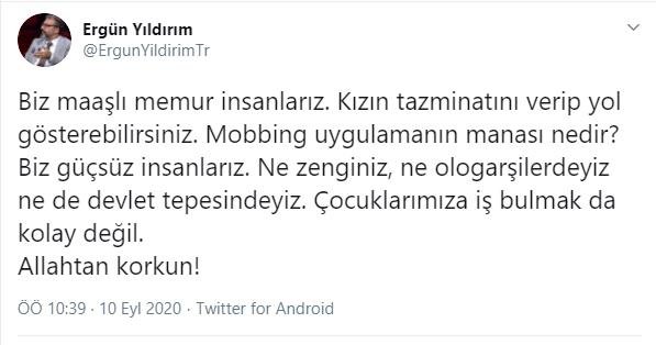 Ergün Yıldırım İBB'nin kızına yaptığı mobbingi ifşa etti!