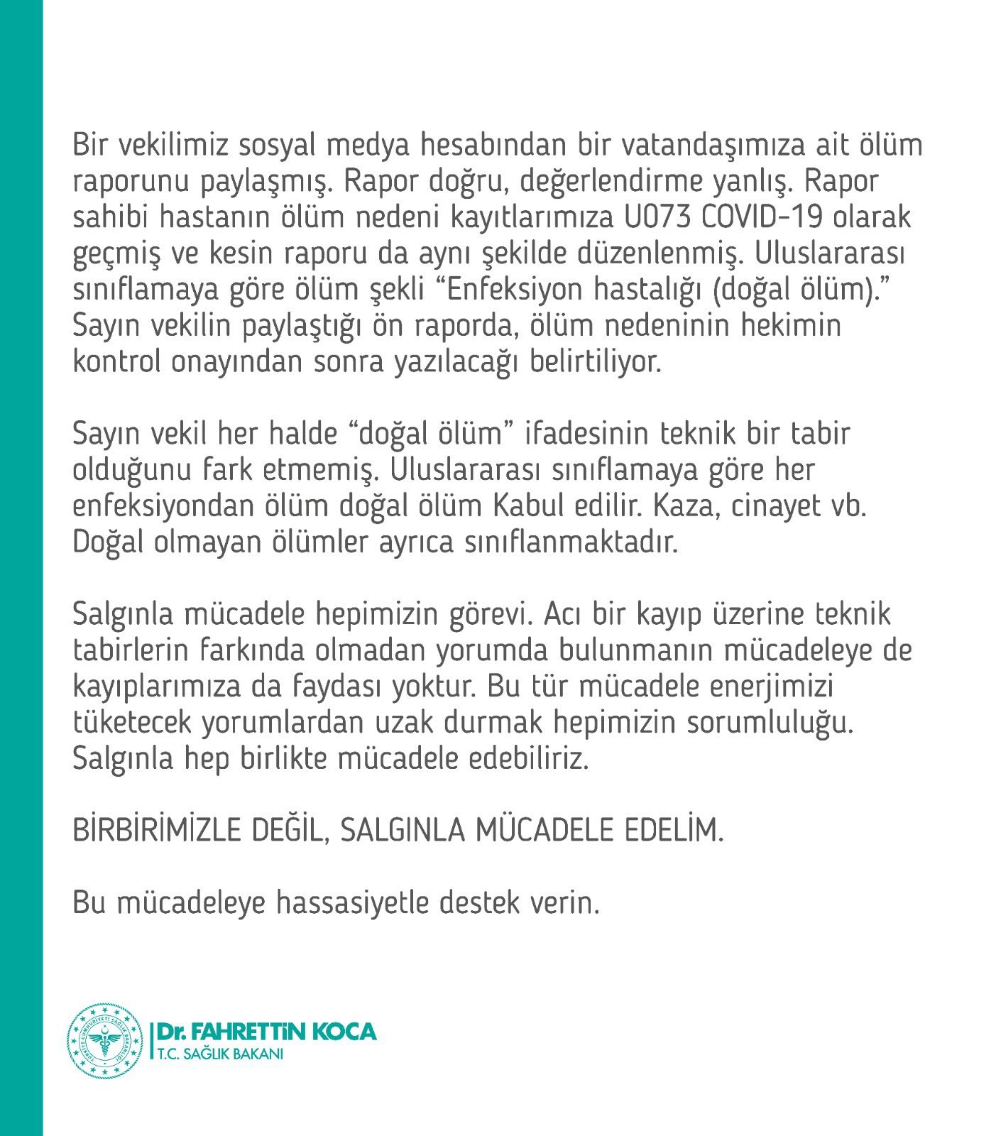 Bakan Koca, ölüm raporlarında "doğal ölüm" yazmasının nedenini açıkladı