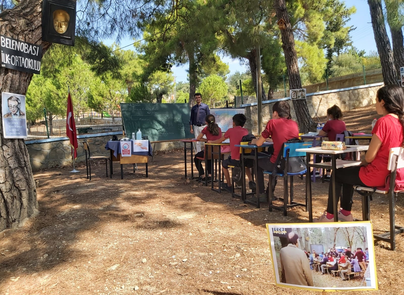 Antalya'da öğrenciler açık havada ders görüyor