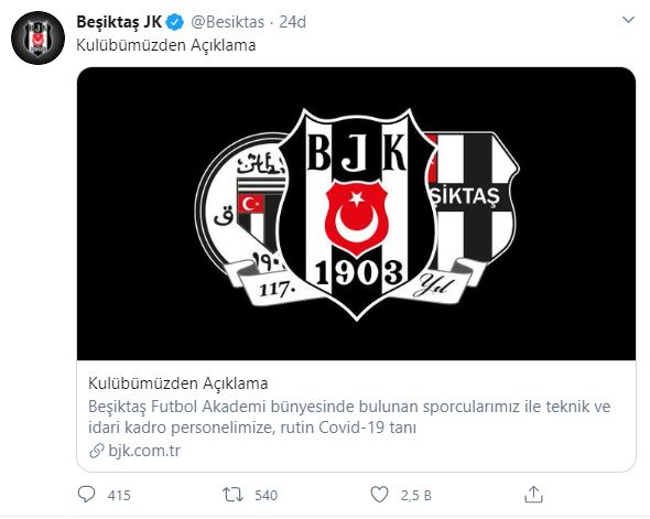 Beşiktaş'ta 12 kişinin koronavirüs testi pozitif çıktı!