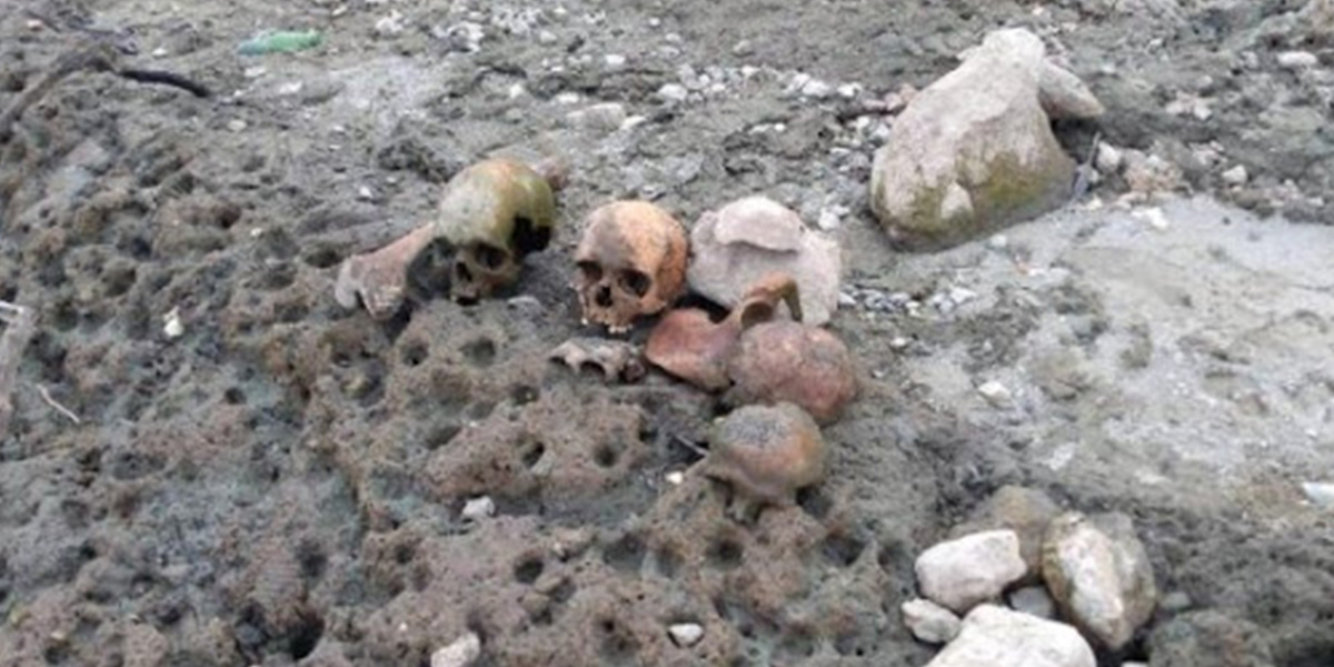 Suyu boşaltılan göletten 4 kafatası ile kemikler çıktı