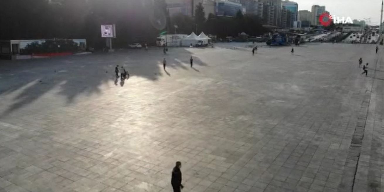 Megakentteki bazı meydan ve parklar drone ile görüntülendi