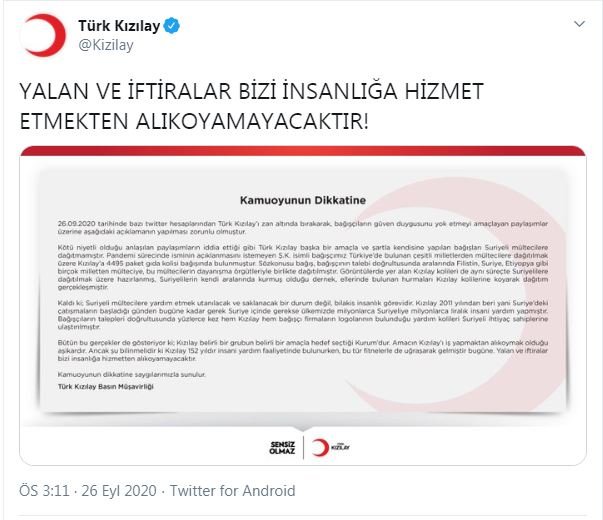 Türk Kızılayı'ndan iftira açıklaması: Bizi hizmetten alıkoyamazlar!