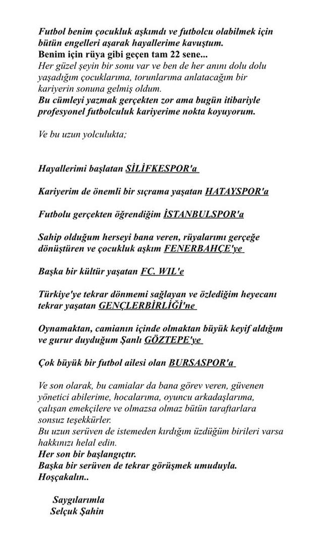 Selçuk Şahin futbolu bıraktı!