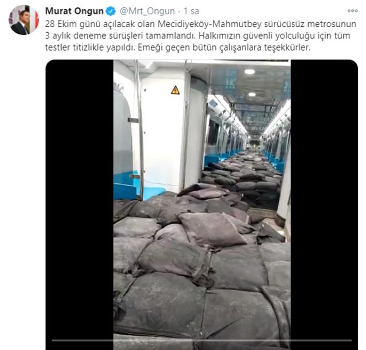 Mecidiyeköy-Mahmutbey Metro Hattı tonlarca kum torbasıyla test edildi