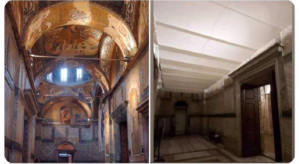 30 Ekim'de ibadete açılacak olan Kariye'de freskler beyaz perdeyle kapatılmış