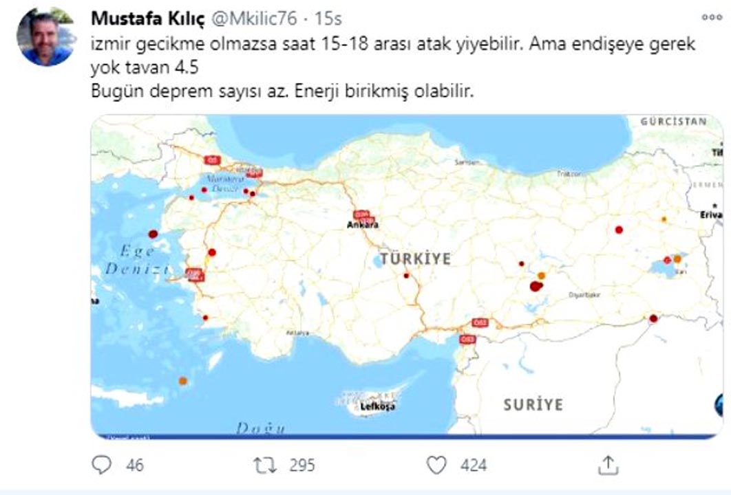 Twitter kullanıcısı İzmir depremini 15 saat önceden bildi