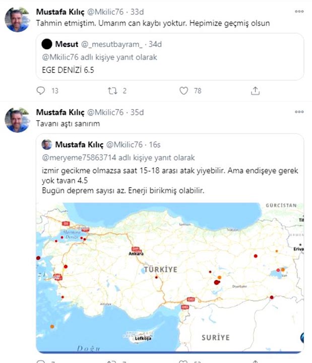 Twitter kullanıcısı İzmir depremini 15 saat önceden bildi