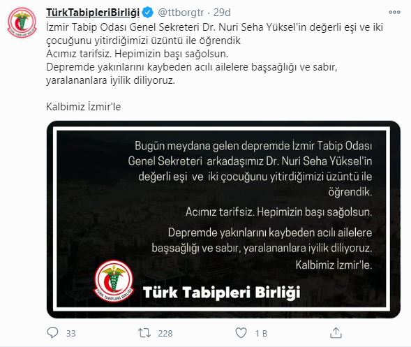 Türk Tabipler Birliği kötü haberi paylaştı: Acımız tarifsiz