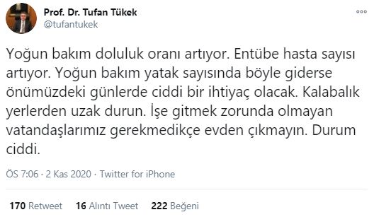 Prof. Dr. Tufan Tükek'ten 'koronavirüs' uyarısı: Gerekmedikçe evden çıkmayın