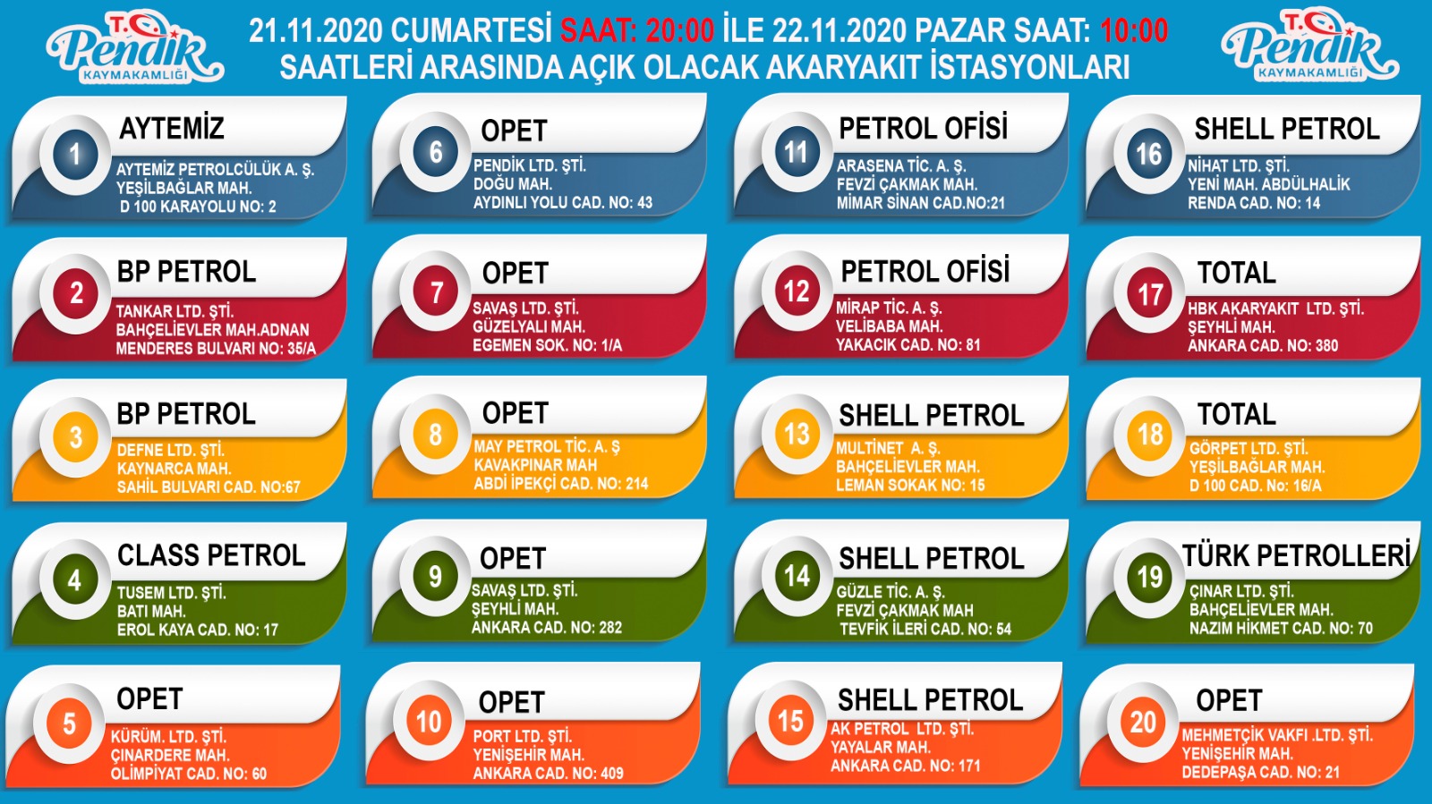 Pendik'te sokağa çıkma kısıtlamasında açık olacak akaryakıt istasyonları açıklandı!