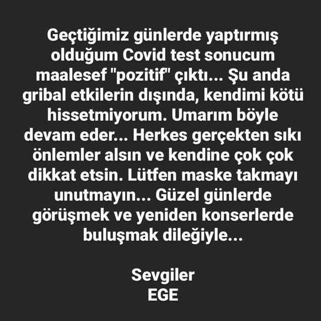 Ünlü Popçu Ege'nin Koronavirüs testi pozitif çıktı
