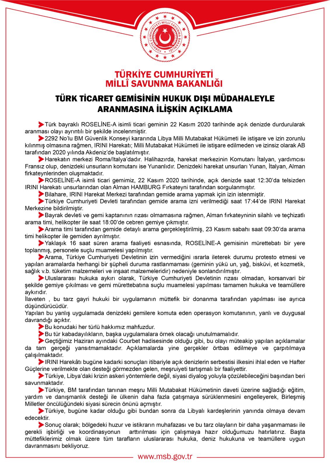 MSB'den İrini operasyonu açıklaması!