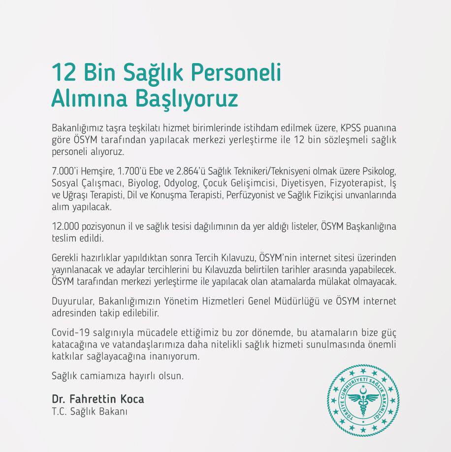 Sağlık Bakanı Fahrettin Koca açıkladı: Binlerce personel alınacak
