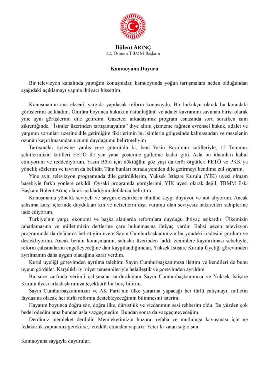 Bülent Arınç istifa mı etti? Neden istifa etti?