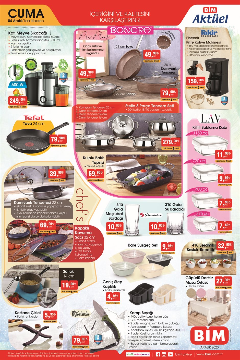 4 Aralık BİM kataloğu 2020 | Uygun fiyatlı mutfak eşyaları bu cuma BİM'de!