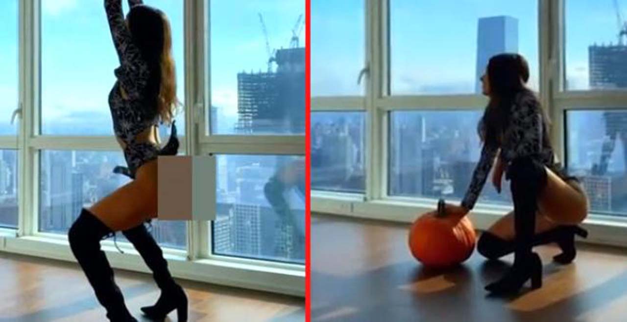 Bal kabağı ile squat yapmaya çalışan modelin iç çamaşırı koptu
