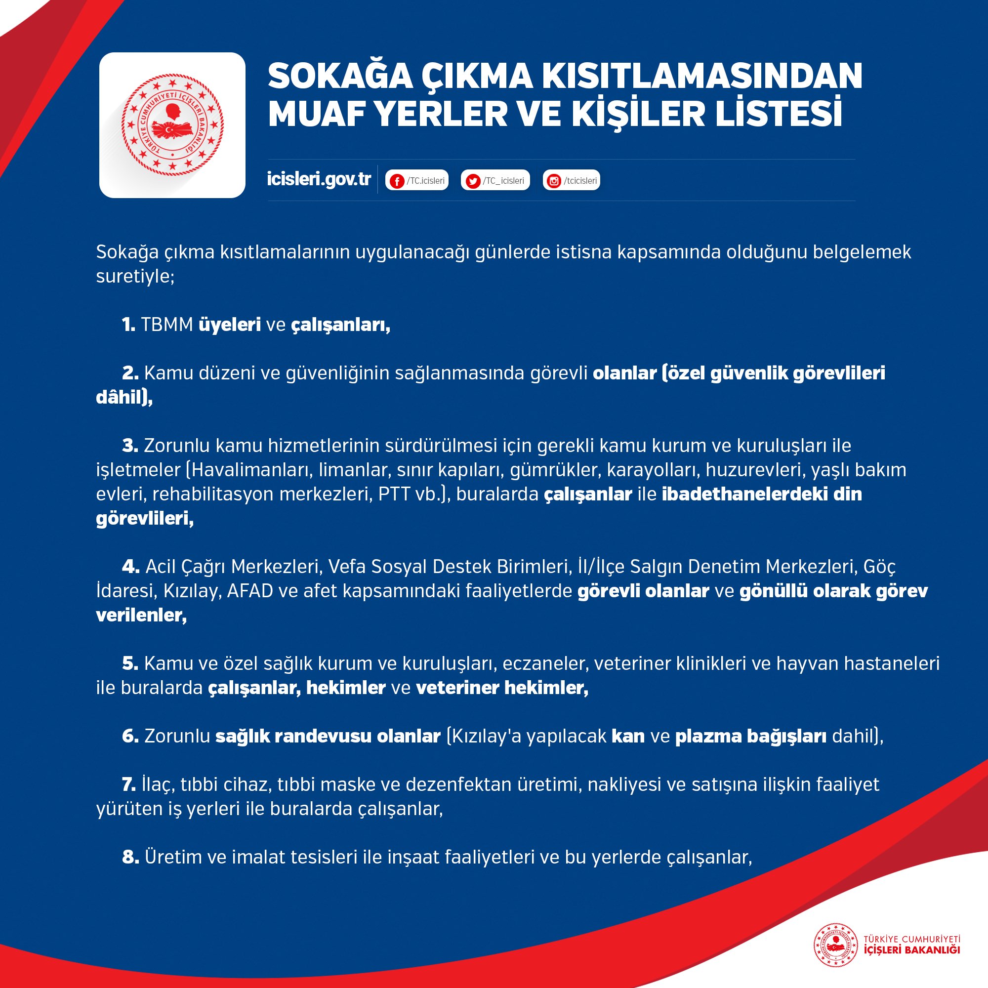 Hafta sonu sokağa çıkma yasağı muaf olanlar | Kısıtlamadan kimler muaf tutulacak?