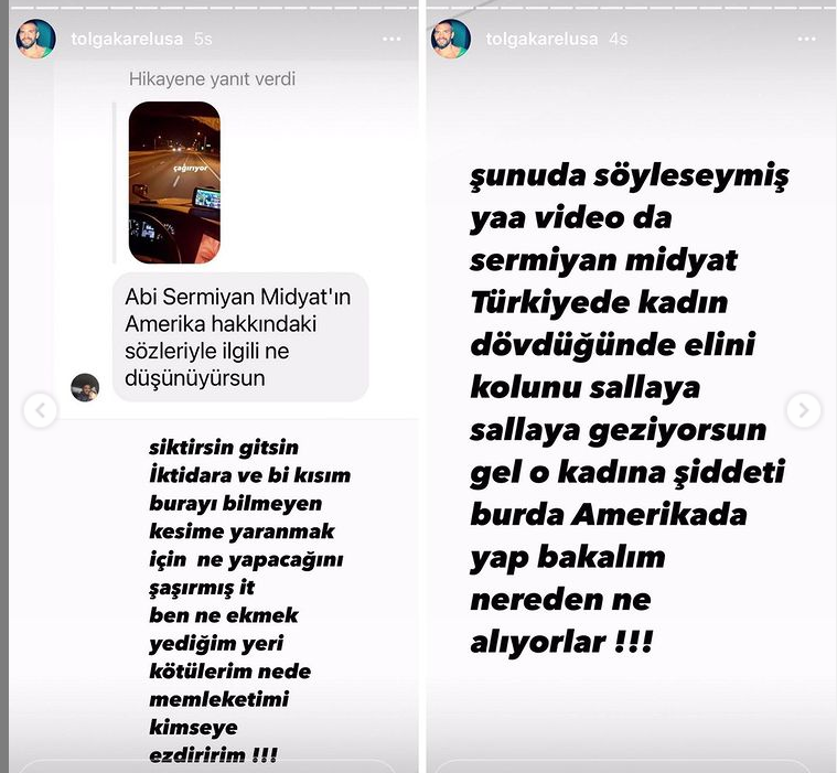 Tolga Karel'den geçtiğimiz günlerde ABD'yi kötüleyen Sermiyan Midyat'a zehir zemberek sözler!
