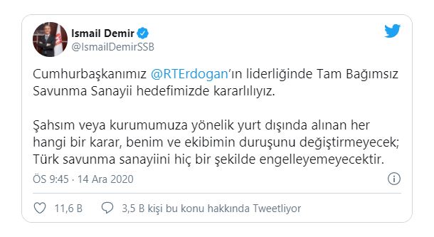 Savunma Sanayii Başkanı Demir'den Amerika Birleşik Devletleri'ne yaptırım tepkisi!