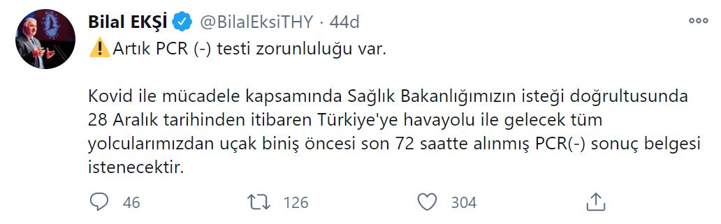 THY'den flaş açıklama! negatif PCR testi sonuç belgesi istenecek