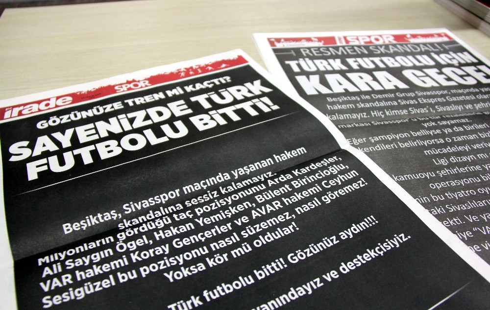 Sivas basınından hakem kararlarına protesto: Spor sayfaları karartıldı!