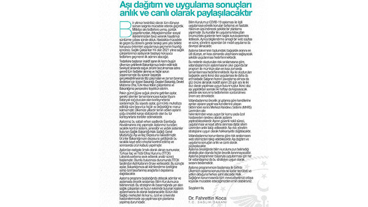 Bakan Koca'dan 'aşı' açıklaması: Sonuçlar canlı paylaşılacak