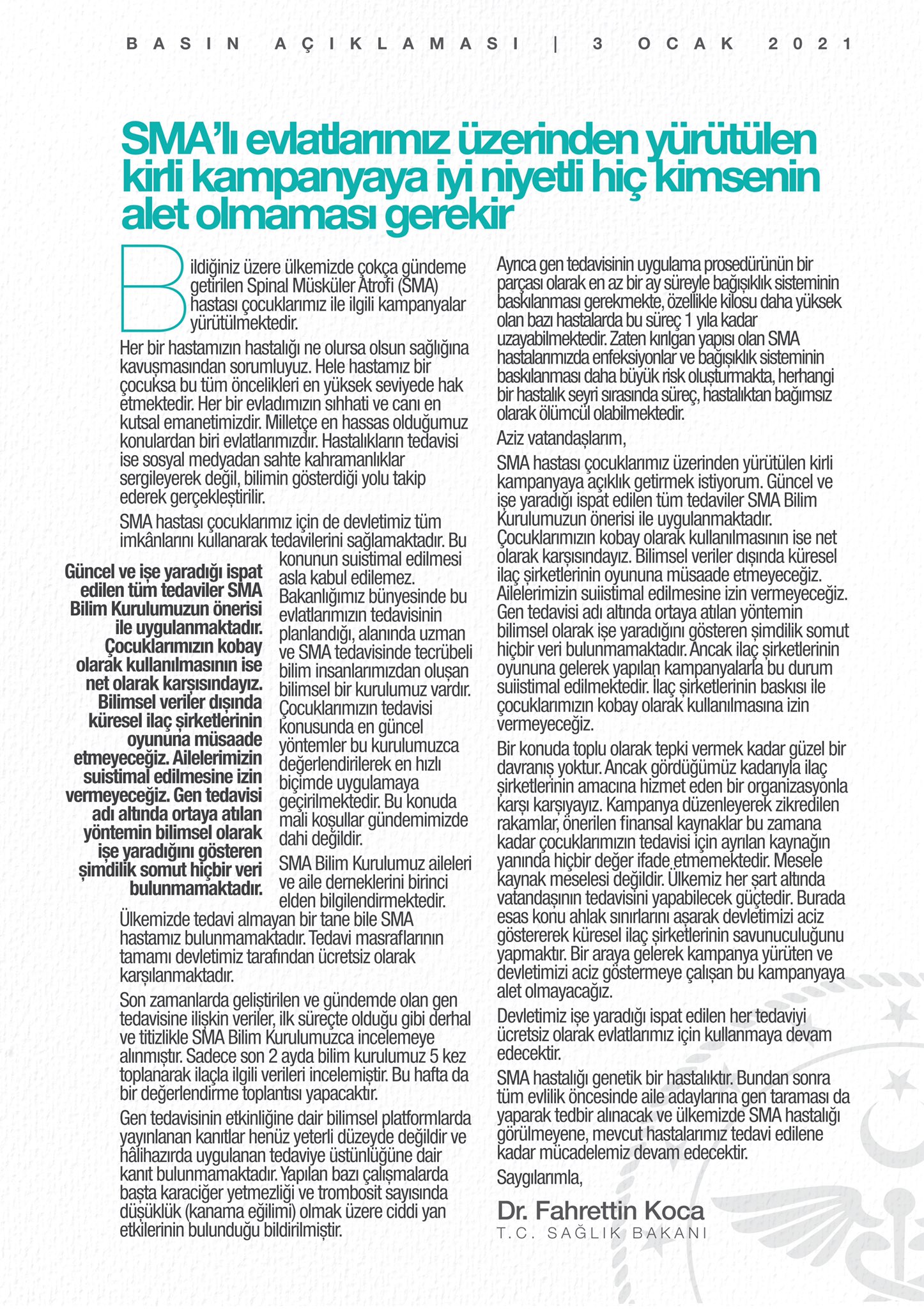 Bakan Koca: SMA'lı evlatlarımız üzerinden yürütülen kirli kampanyaya iyi niyetli kimse alet olmamalı