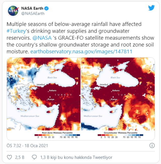 NASA'dan korkutan Türkiye paylaşımı: Sadece barajlar değil yer altı suları da kritik seviyede! 