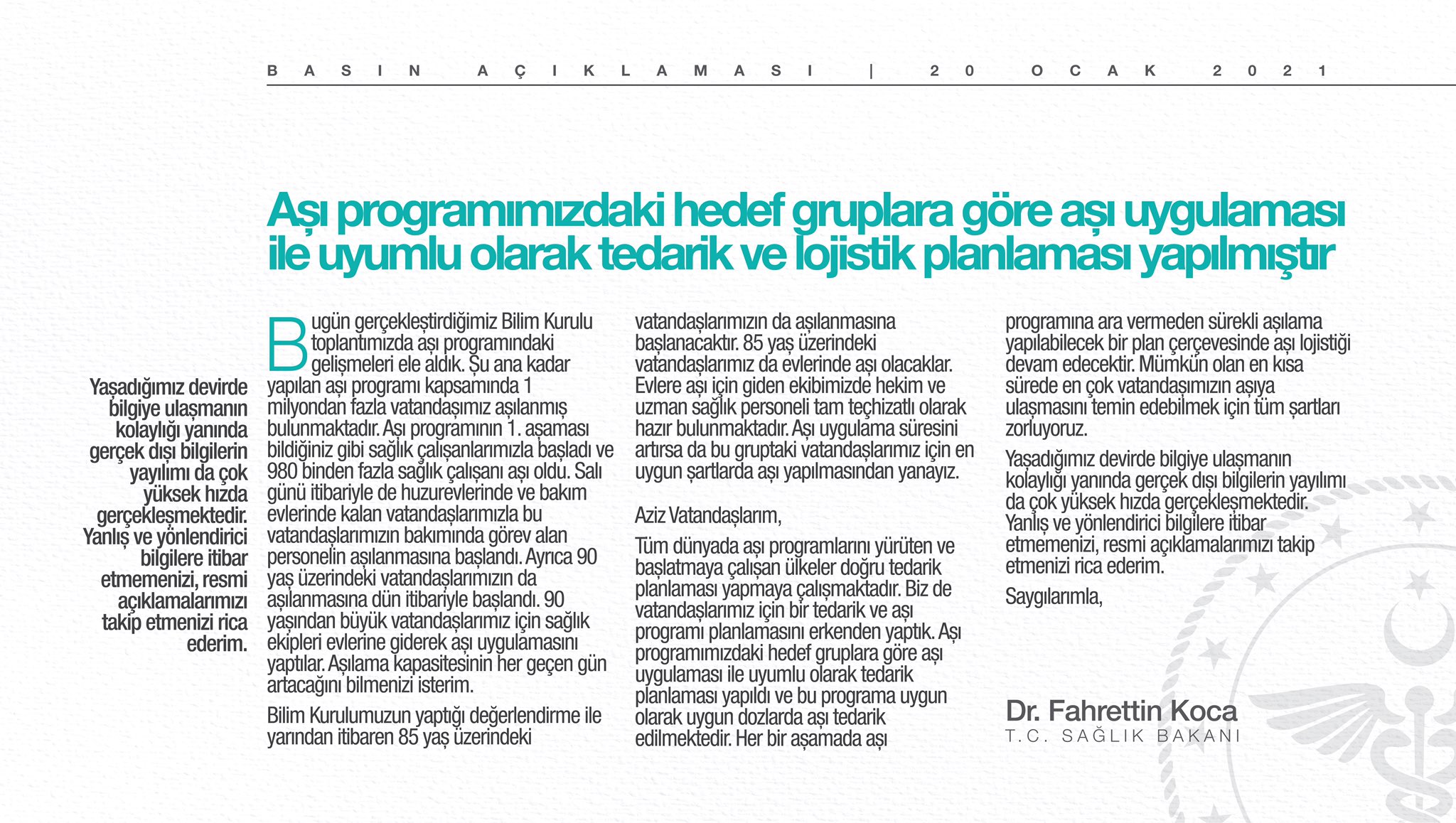 Bakan Koca duyurdu: Yarından itibaren başlayacak