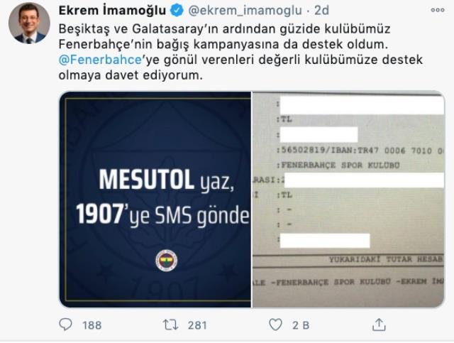 Ekrem İmamoğlu tepkiler üzerine Fenerbahçe'nin kampanyasına da destek oldu