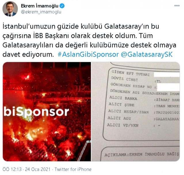 İmamoğlu'nun Galatasaray'a bağışı Fenerbahçelileri küplere bindirdi!