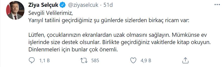 Bakan Selçuk'tan velilere çağrı!