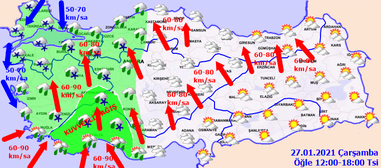Meteorolojiden kuvvetli yağış, kuvvetli rüzgar ve çığ tehlikesi uyarısı: Ağaçlar devrilecek, çatılar uçacak!