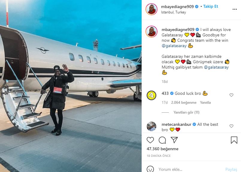 Mbaye Diagne'den Instagram'da veda paylaşımı!