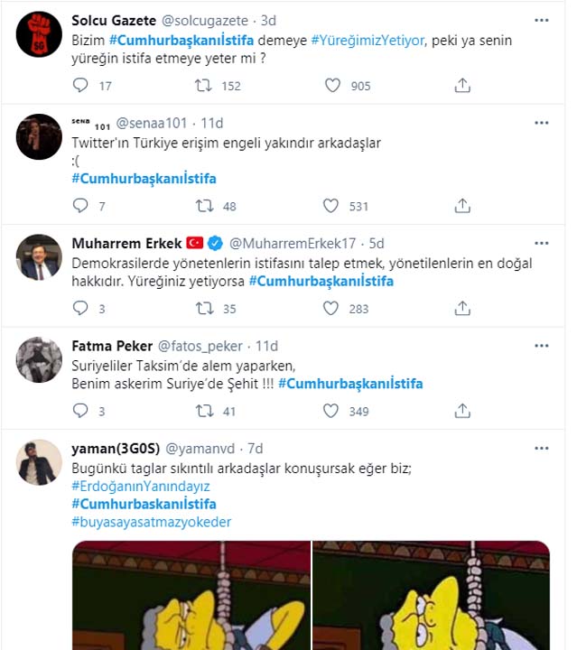 Kendilerini belli ettiler: Cumhurbaşkanıİstifa ve #ErdoğanınYanındayız gündem oldu