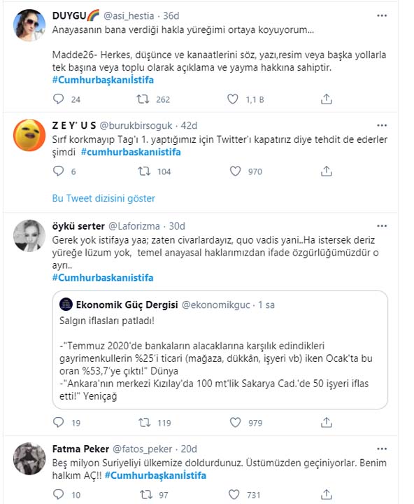 Kendilerini belli ettiler: Cumhurbaşkanıİstifa ve #ErdoğanınYanındayız gündem oldu