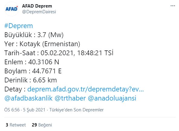 Ermenistan'da 4.7 şiddetinde deprem