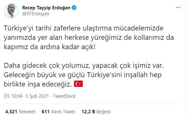 Erdoğan: Yanımızda yer alan herkese yüreğimiz de kollarımız da kapımız da ardına kadar açık