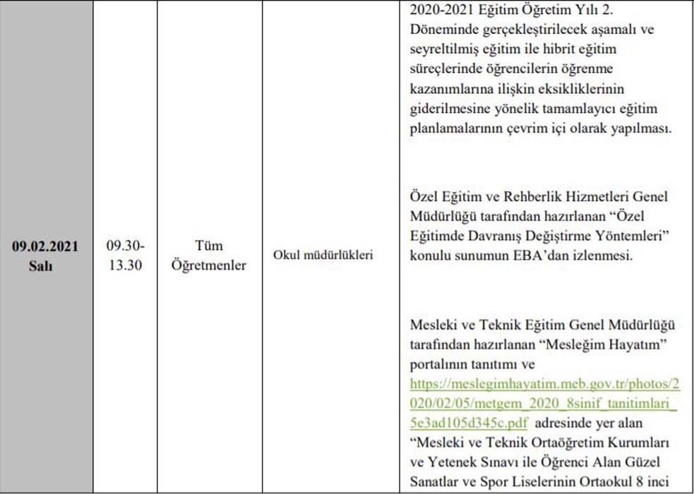 Mesleki Çalışma Programı nedir? Öğretmen seminerleri nasıl olacak 2021?