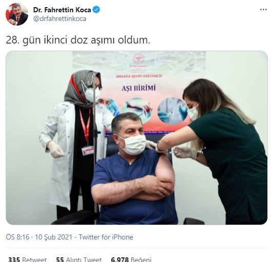 Sağlık Bakanı Fahrettin Koca'dan 'aşı' paylaşımı