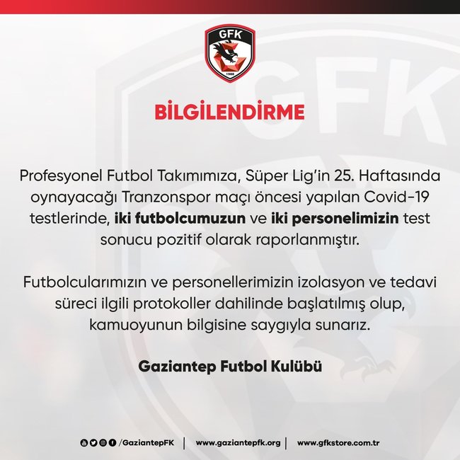 Gaziantep FK'da 4 kişinin koronavirüs test sonucu pozitif çıktı!