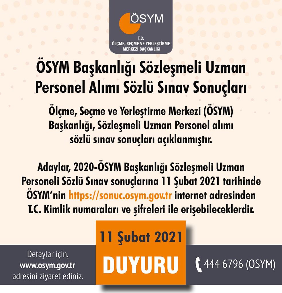 ÖSYM Sözleşmeli Uzman personel alımı sözlü sınav sonuçları 2021!
