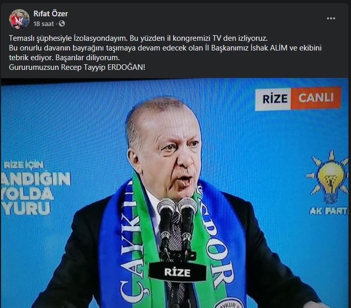 Cumhurbaşkanı Erdoğan ziyaret etmişti: Güneysu Belediye Başkanı Rıfat Özer karantinaya alındı!