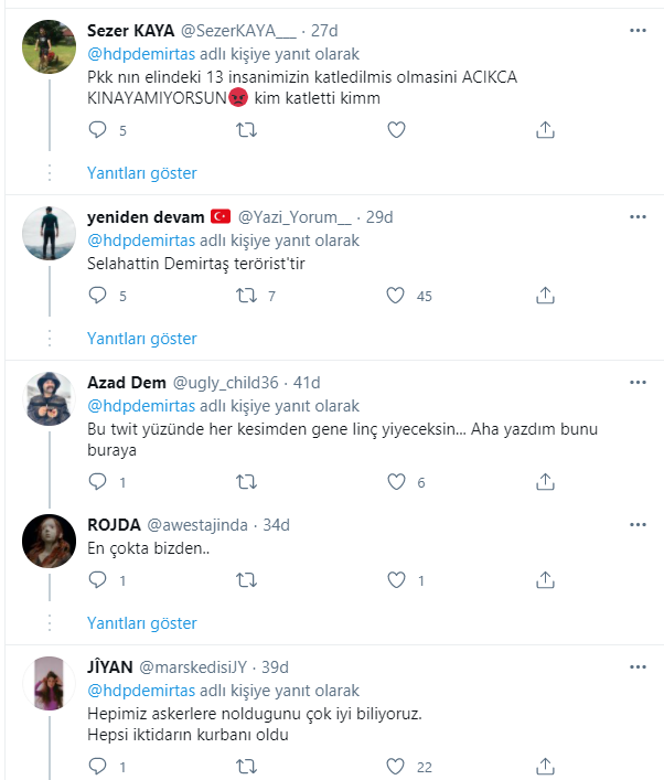 Selahattin Demirtaş: PKK'nin elindeki 13 insanımızın katledilmiş olmasını açıkça kınıyorum