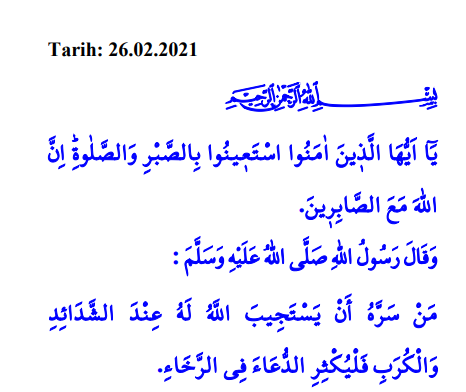Cuma hutbesi 26 Şubat 2021: Zor Zamanlarda Maneviyatımızdan Destek Almak