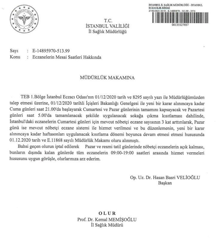 İstanbul'da eczaneler için 'Cumartesi' düzenlemesi!