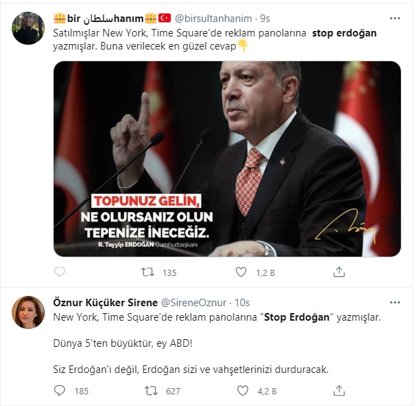 ABD'de kara propaganda! FETÖ'cüler Stop Erdoğan ilanlarıyla Cumhurbaşkanı Erdoğan'ı hedef aldı
