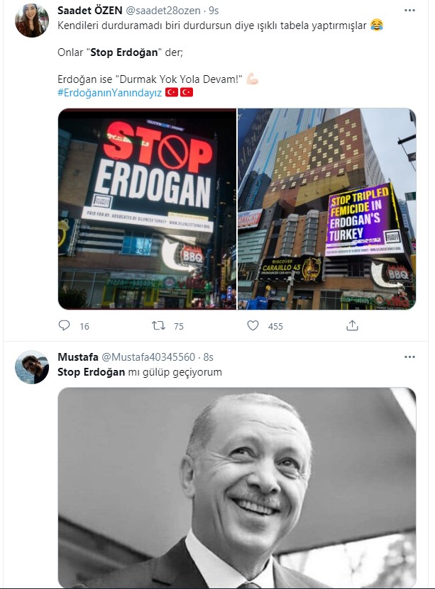 ABD'de kara propaganda! FETÖ'cüler Stop Erdoğan ilanlarıyla Cumhurbaşkanı Erdoğan'ı hedef aldı
