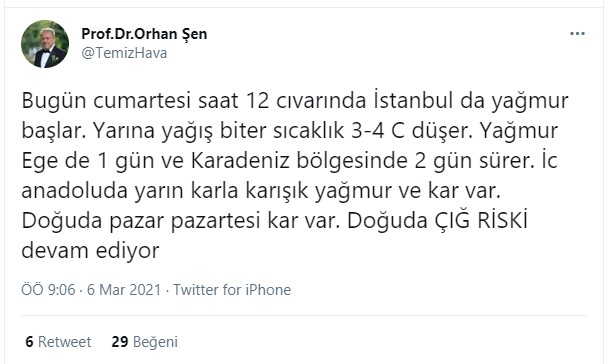 Prof. Dr. Orhan Şen'den İstanbul için yağmur uyarısı! 